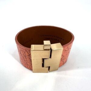 Leighelena Womens Genuine Leather Stingray Wide Jigsaw‎ Cuff Bracelet Orange